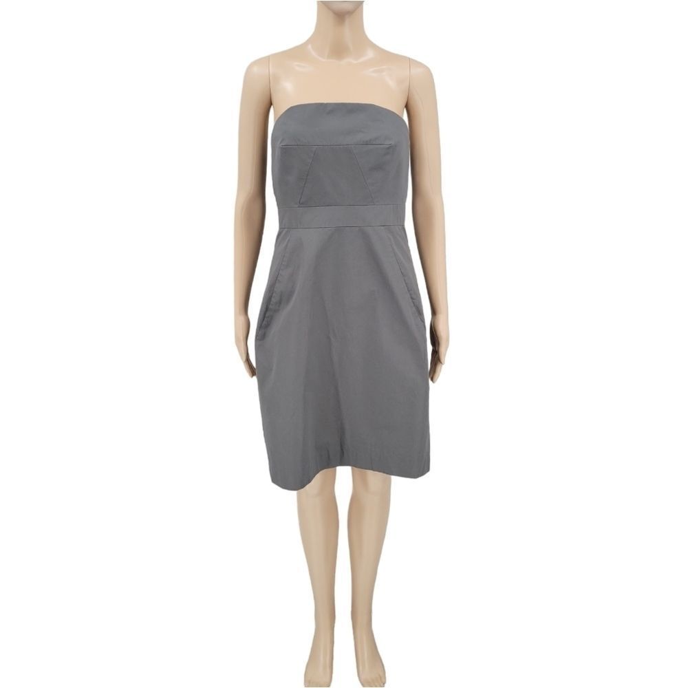 J. Crew Basic Gray Cotton Strapless Midi Dress Wo… - image 1